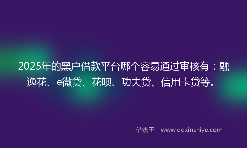2025年的黑户借款平台哪个容易通过审核有：融逸花、e微贷、花呗、功夫贷、信用卡贷等。