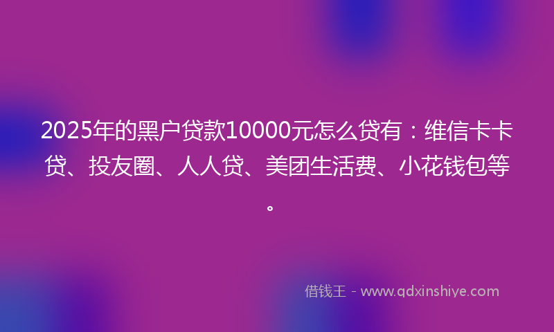 2025年的黑户贷款10000元怎么贷有：维信卡卡贷、投友圈、人人贷、美团生活费、小花钱包等。