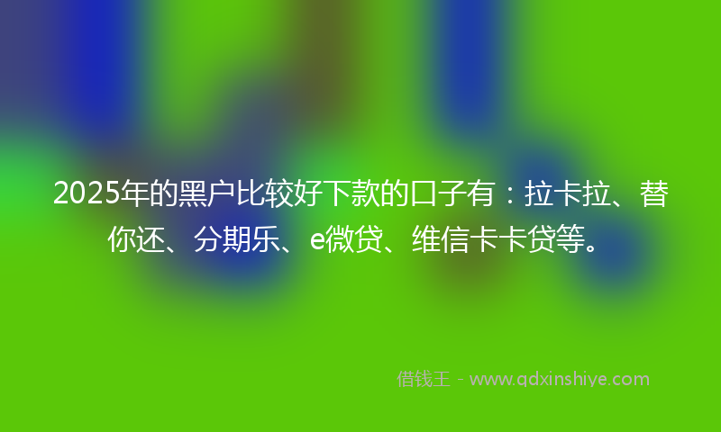 2025年的黑户比较好下款的口子有：拉卡拉、替你还、分期乐、e微贷、维信卡卡贷等。