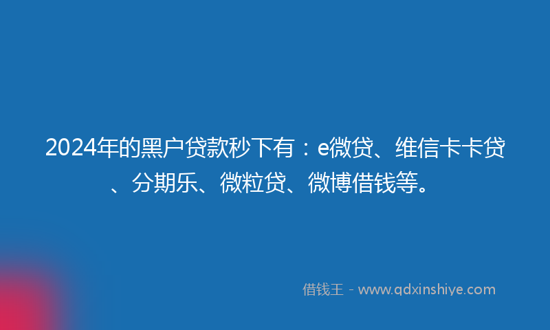 2024年的黑户贷款秒下有：e微贷、维信卡卡贷、分期乐、微粒贷、微博借钱等。