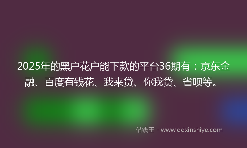 2025年的黑户花户能下款的平台36期有：京东金融、百度有钱花、我来贷、你我贷、省呗等。