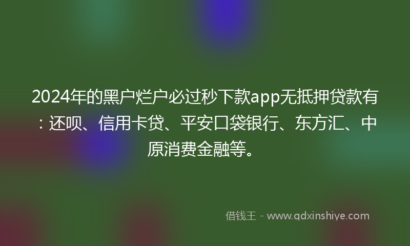 2024年的黑户烂户必过秒下款app无抵押贷款有：还呗、信用卡贷、平安口袋银行、东方汇、中原消费金融等。