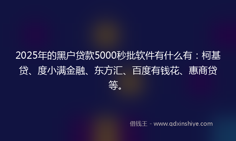 2025年的黑户贷款5000秒批软件有什么有：柯基贷、度小满金融、东方汇、百度有钱花、惠商贷等。