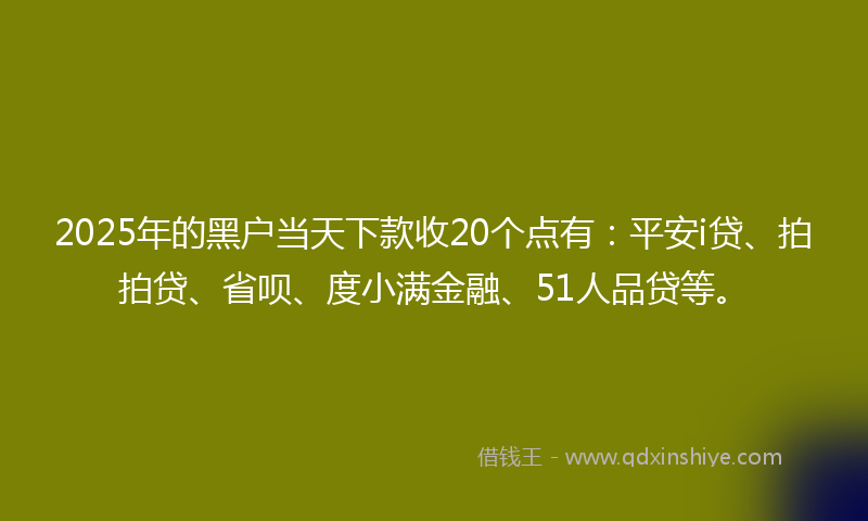 2025年的黑户当天下款收20个点有：平安i贷、拍拍贷、省呗、度小满金融、51人品贷等。