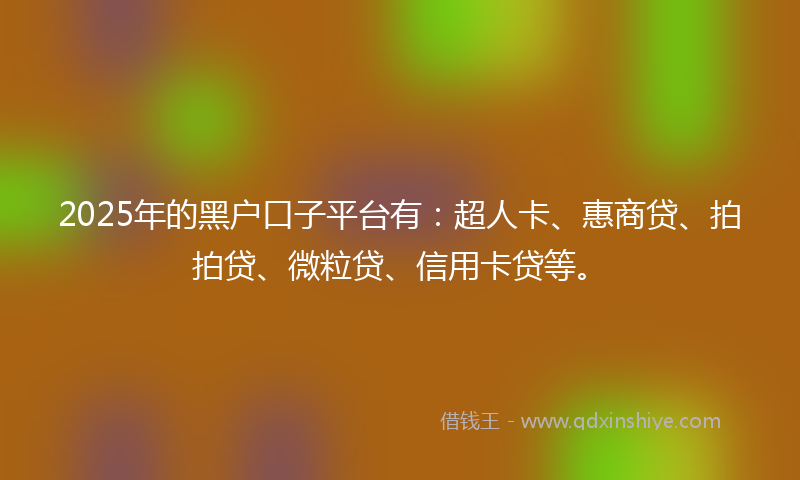 2025年的黑户口子平台有：超人卡、惠商贷、拍拍贷、微粒贷、信用卡贷等。