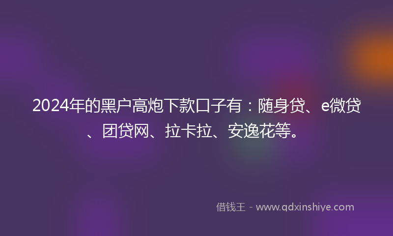 2024年的黑户高炮下款口子有：随身贷、e微贷、团贷网、拉卡拉、安逸花等。