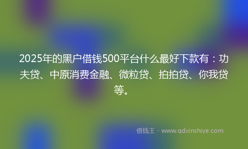 2025年的黑户借钱500平台什么最好下款有：功夫贷、中原消费金融、微粒贷、拍拍贷、你我贷等。