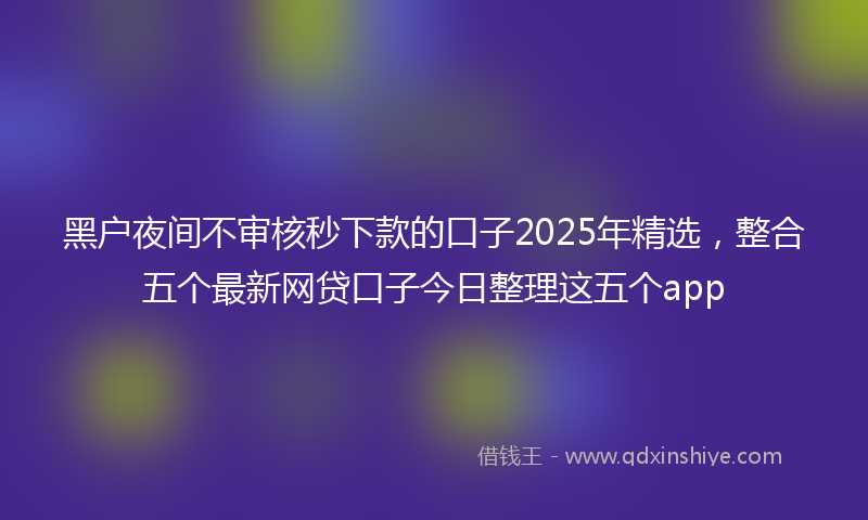 黑户夜间不审核秒下款的口子2025年精选，整合五个最新网贷口子今日整理这五个app