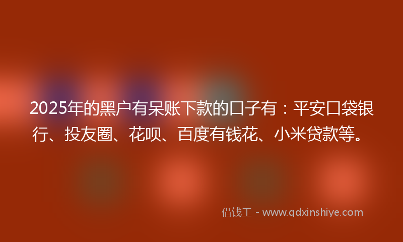 2025年的黑户有呆账下款的口子有：平安口袋银行、投友圈、花呗、百度有钱花、小米贷款等。