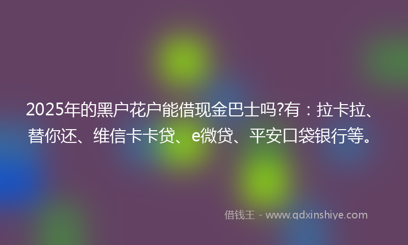 2025年的黑户花户能借现金巴士吗?有：拉卡拉、替你还、维信卡卡贷、e微贷、平安口袋银行等。