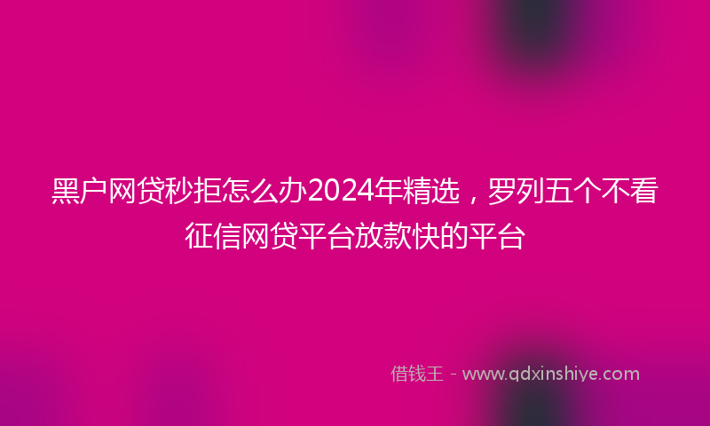黑户网贷秒拒怎么办2024年精选，罗列五个不看征信网贷平台放款快的平台