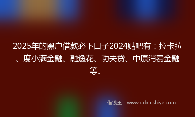 2025年的黑户借款必下口子2024贴吧有：拉卡拉、度小满金融、融逸花、功夫贷、中原消费金融等。