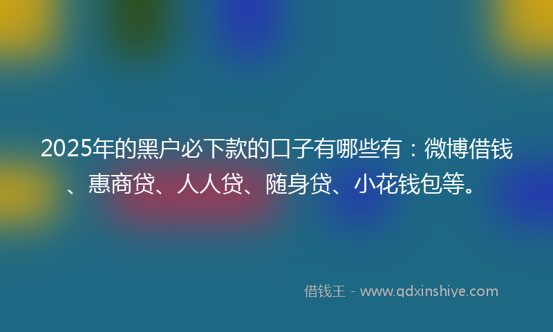 2025年的黑户必下款的口子有哪些有：微博借钱、惠商贷、人人贷、随身贷、小花钱包等。