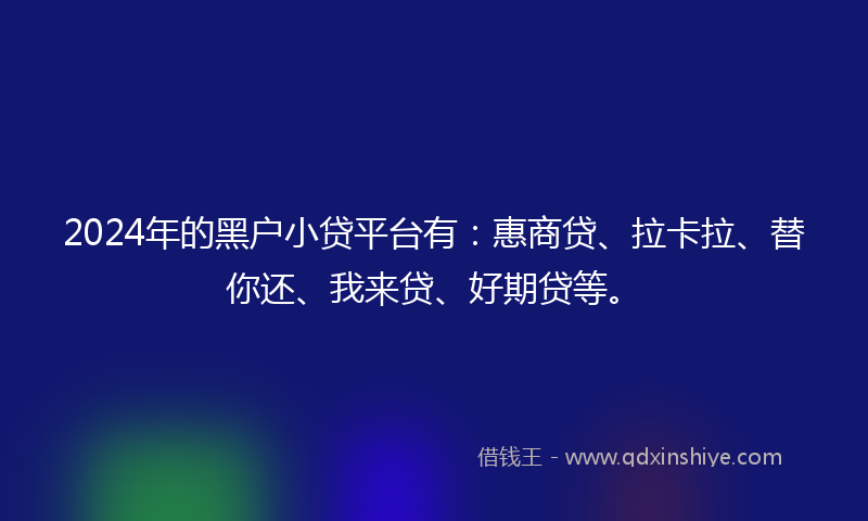2024年的黑户小贷平台有：惠商贷、拉卡拉、替你还、我来贷、好期贷等。