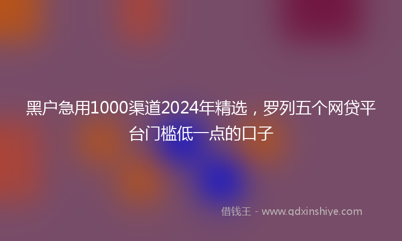 黑户急用1000渠道2024年精选，罗列五个网贷平台门槛低一点的口子