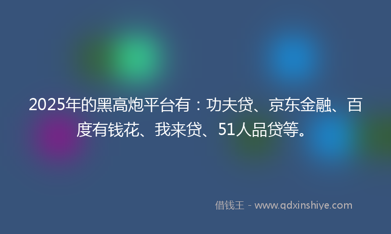 2025年的黑高炮平台有：功夫贷、京东金融、百度有钱花、我来贷、51人品贷等。