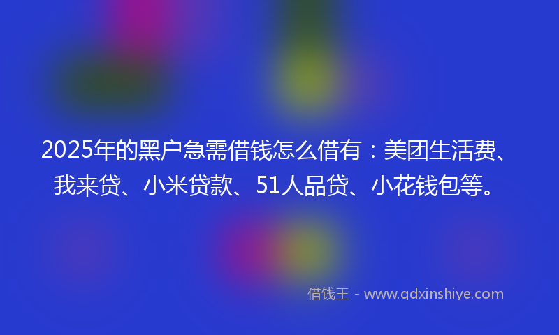 2025年的黑户急需借钱怎么借有：美团生活费、我来贷、小米贷款、51人品贷、小花钱包等。