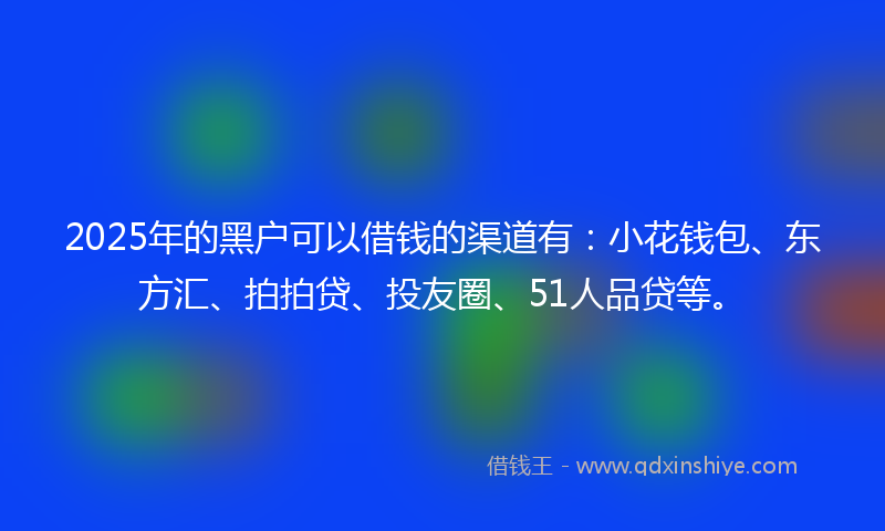 2025年的黑户可以借钱的渠道有：小花钱包、东方汇、拍拍贷、投友圈、51人品贷等。