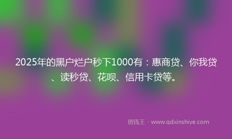 2025年的黑户烂户秒下1000有：惠商贷、你我贷、读秒贷、花呗、信用卡贷等。