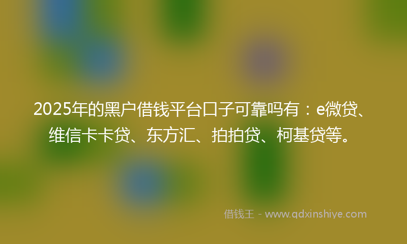 2025年的黑户借钱平台口子可靠吗有：e微贷、维信卡卡贷、东方汇、拍拍贷、柯基贷等。