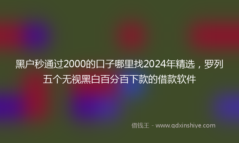 黑户秒通过2000的口子哪里找2024年精选，罗列五个无视黑白百分百下款的借款软件