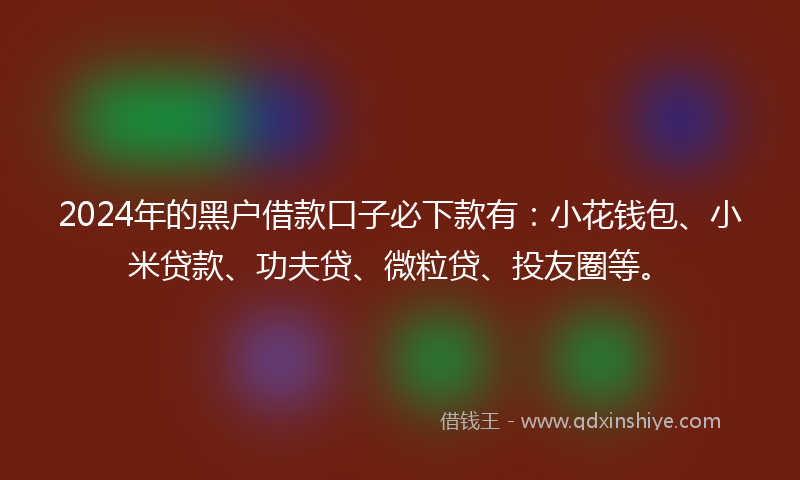 2024年的黑户借款口子必下款有：小花钱包、小米贷款、功夫贷、微粒贷、投友圈等。