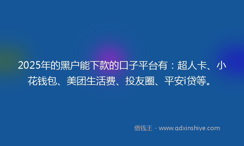 2025年的黑户能下款的口子平台有：超人卡、小花钱包、美团生活费、投友圈、平安i贷等。