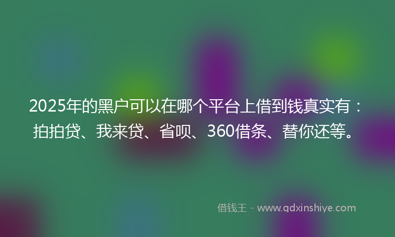 2025年的黑户可以在哪个平台上借到钱真实有：拍拍贷、我来贷、省呗、360借条、替你还等。