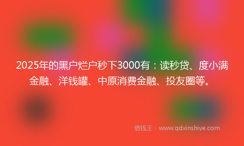2025年的黑户烂户秒下3000有：读秒贷、度小满金融、洋钱罐、中原消费金融、投友圈等。