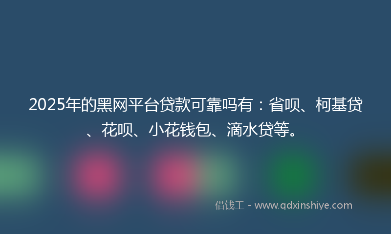 2025年的黑网平台贷款可靠吗有：省呗、柯基贷、花呗、小花钱包、滴水贷等。