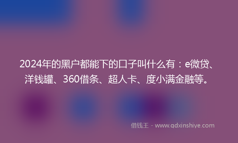 2024年的黑户都能下的口子叫什么有：e微贷、洋钱罐、360借条、超人卡、度小满金融等。