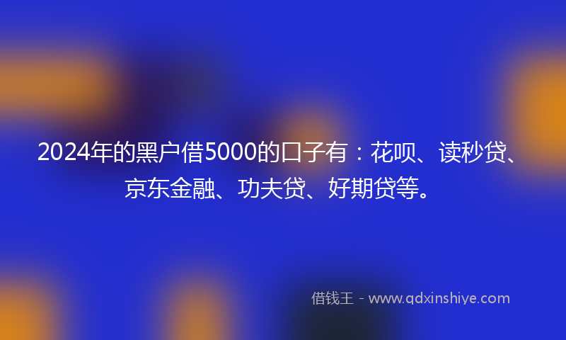 2024年的黑户借5000的口子有：花呗、读秒贷、京东金融、功夫贷、好期贷等。