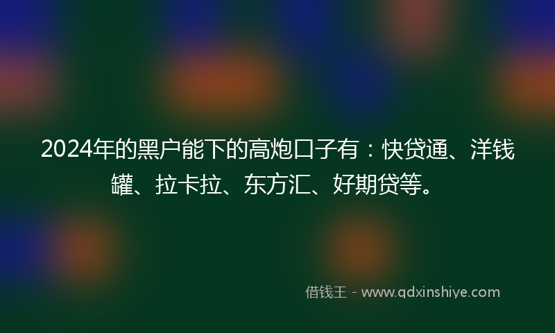 2024年的黑户能下的高炮口子有：快贷通、洋钱罐、拉卡拉、东方汇、好期贷等。