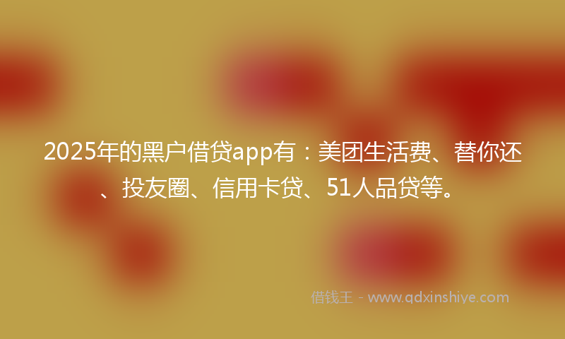 2025年的黑户借贷app有：美团生活费、替你还、投友圈、信用卡贷、51人品贷等。