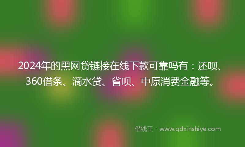 2024年的黑网贷链接在线下款可靠吗有：还呗、360借条、滴水贷、省呗、中原消费金融等。