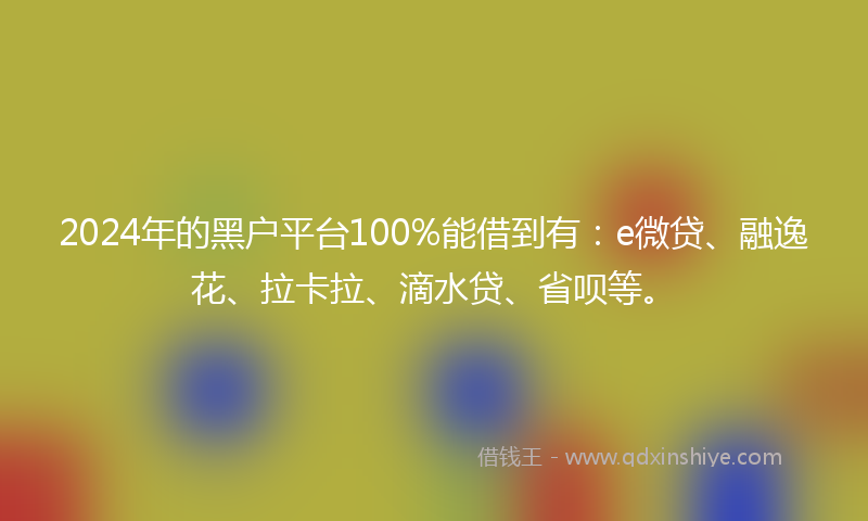2024年的黑户平台100%能借到有：e微贷、融逸花、拉卡拉、滴水贷、省呗等。
