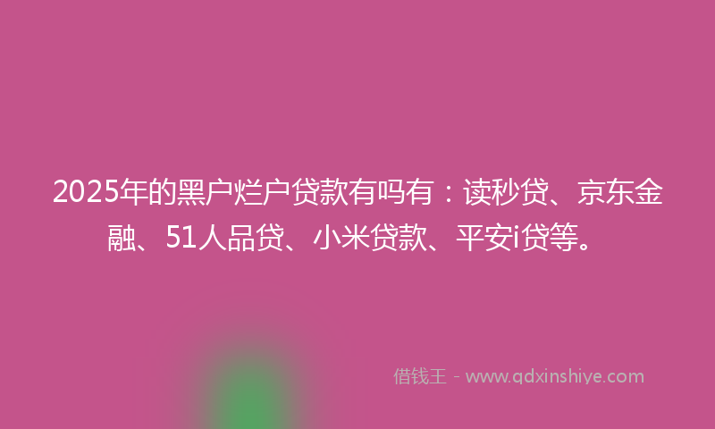 2025年的黑户烂户贷款有吗有：读秒贷、京东金融、51人品贷、小米贷款、平安i贷等。