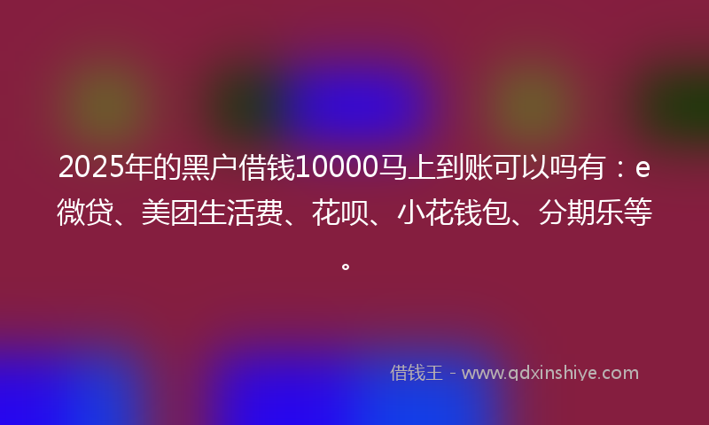 2025年的黑户借钱10000马上到账可以吗有：e微贷、美团生活费、花呗、小花钱包、分期乐等。