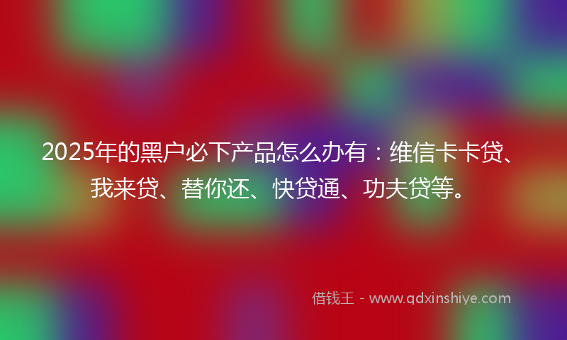 2025年的黑户必下产品怎么办有：维信卡卡贷、我来贷、替你还、快贷通、功夫贷等。