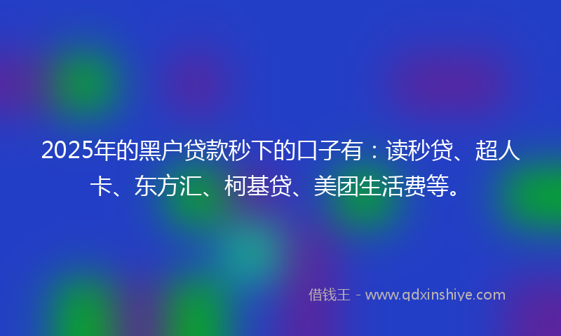 2025年的黑户贷款秒下的口子有：读秒贷、超人卡、东方汇、柯基贷、美团生活费等。