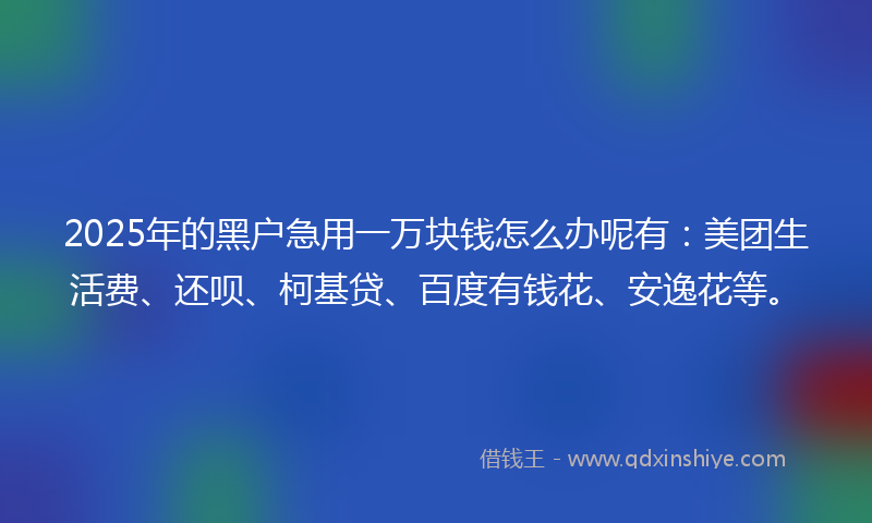 2025年的黑户急用一万块钱怎么办呢有：美团生活费、还呗、柯基贷、百度有钱花、安逸花等。