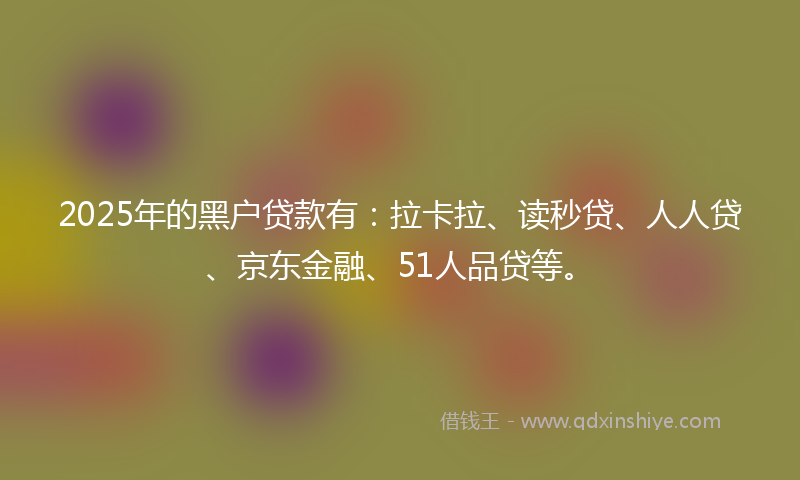 2025年的黑户贷款有：拉卡拉、读秒贷、人人贷、京东金融、51人品贷等。