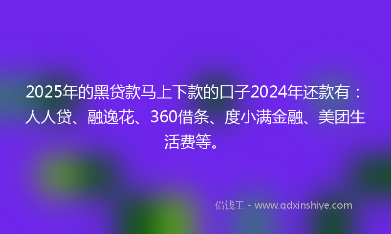 2025年的黑贷款马上下款的口子2024年还款有：人人贷、融逸花、360借条、度小满金融、美团生活费等。