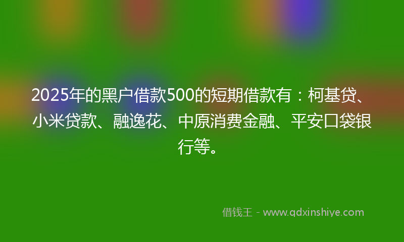 2025年的黑户借款500的短期借款有：柯基贷、小米贷款、融逸花、中原消费金融、平安口袋银行等。