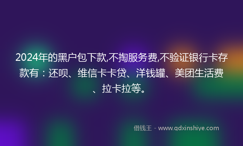 2024年的黑户包下款,不掏服务费,不验证银行卡存款有：还呗、维信卡卡贷、洋钱罐、美团生活费、拉卡拉等。