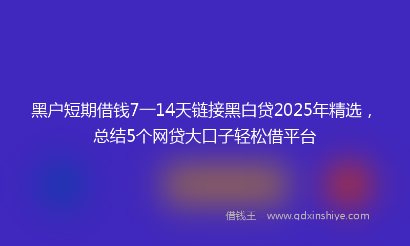 黑户短期借钱7一14天链接黑白贷2025年精选，总结5个网贷大口子轻松借平台