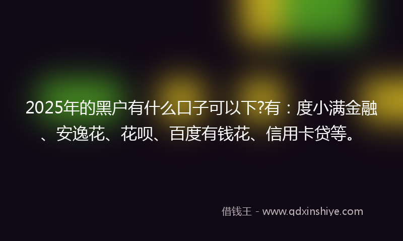2025年的黑户有什么口子可以下?有：度小满金融、安逸花、花呗、百度有钱花、信用卡贷等。