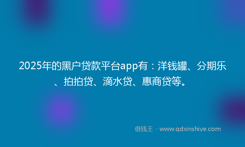 2025年的黑户贷款平台app有：洋钱罐、分期乐、拍拍贷、滴水贷、惠商贷等。
