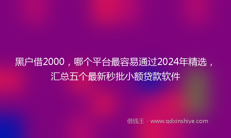 黑户借2000，哪个平台最容易通过2024年精选，汇总五个最新秒批小额贷款软件