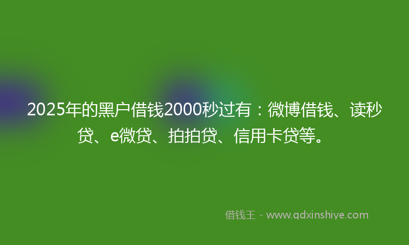 2025年的黑户借钱2000秒过有：微博借钱、读秒贷、e微贷、拍拍贷、信用卡贷等。